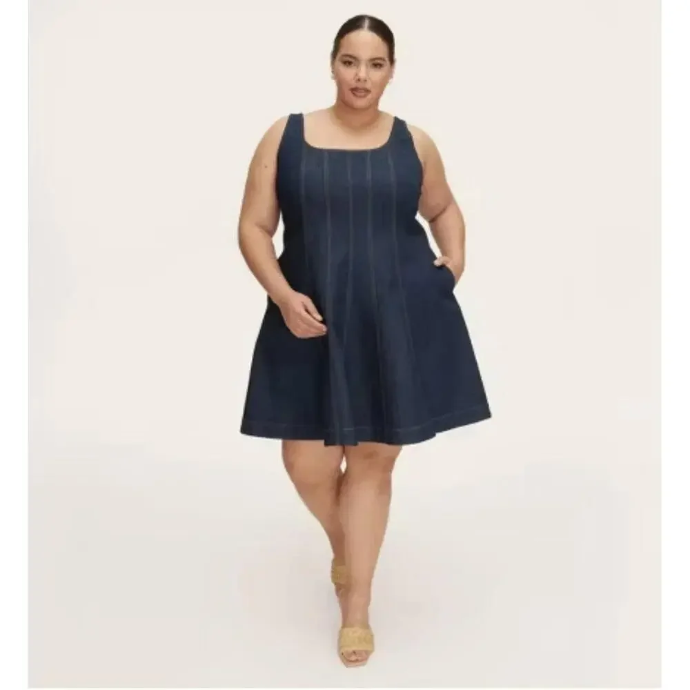 New Kate Spade x Target Size 4 Women's Denim Seamed Mini Dress Dark Blue Small S